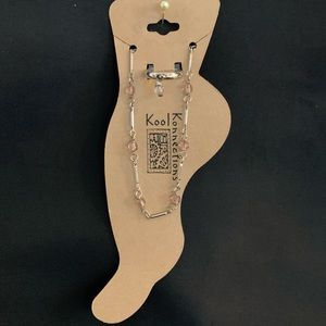 NEW Silver Metal with Pink Stone Anklet and Toe Ring Set - COSTUME JEWELRY